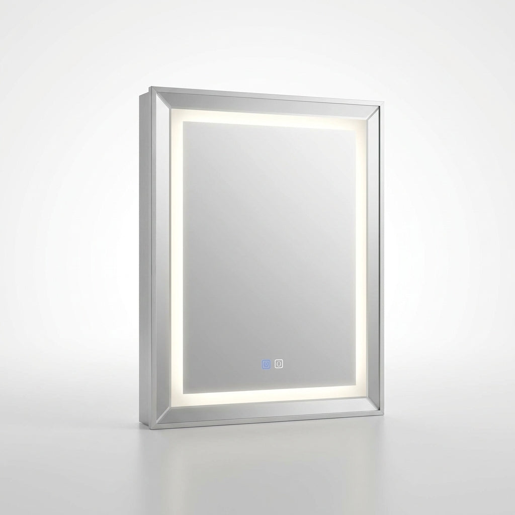 24 In. W X 30 In. H Rectangular Aluminum Light Medicine Cabinet with Mirror, Defogging, Mounted Recessed or Surface — Studio Shot