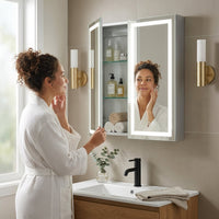 24 In. W X 30 In. H Rectangular Aluminum Light Medicine Cabinet with Mirror, Defogging, Mounted Recessed or Surface — Lifestyle