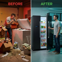 28 In. 14 Cu. Ft. 110V Frost Free Upright Freezer Refrigerator Convertible E-Star Garage Ready in Black — Before & After