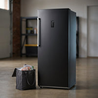 28 In. 14 Cu. Ft. 110V Frost Free Upright Freezer Refrigerator Convertible E-Star Garage Ready in Black — Studio Shot