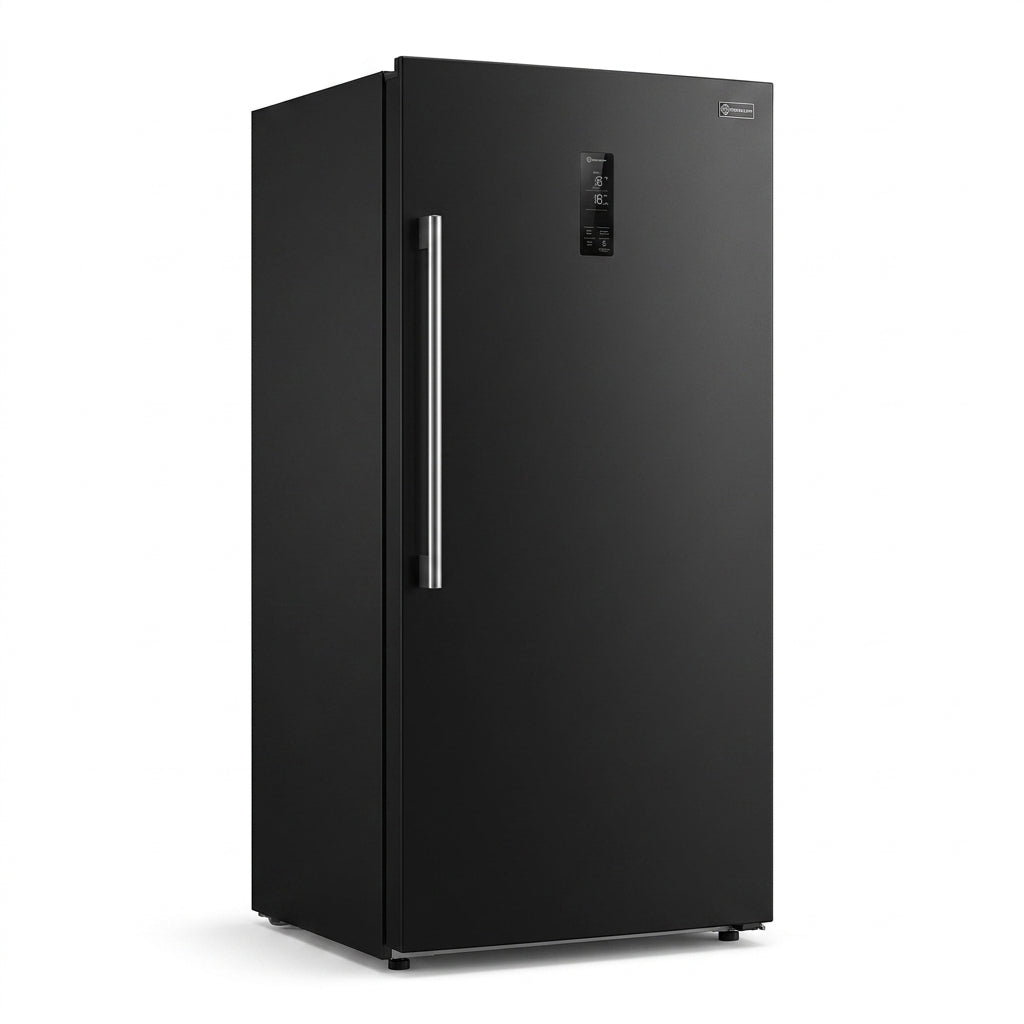28 In. 14 Cu. Ft. 110V Frost Free Upright Freezer Refrigerator Convertible E-Star Garage Ready in Black — Studio Shot