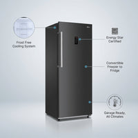 28 In. 14 Cu. Ft. 110V Frost Free Upright Freezer Refrigerator Convertible E-Star Garage Ready in Black — infographic