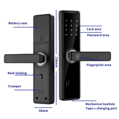 Smart Door Lock Biometric Fingerprint Remote Unlocking Keyless Card Password Lock Electronic Door Lock