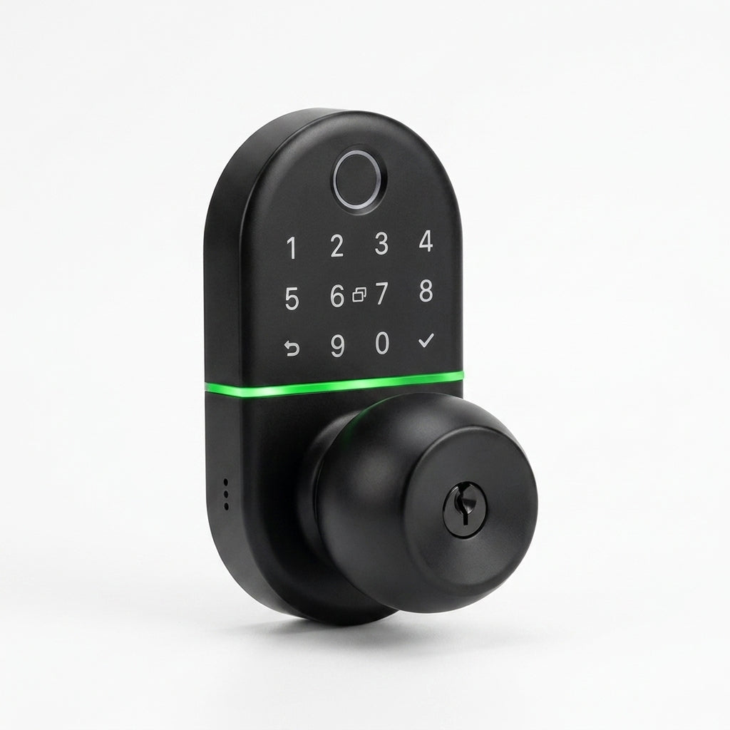 Smart Door Lock with Handle Fingerprint Electronic Knob for Front Keypad Door Lock with Handle ,Quick Installation — Studio Shot