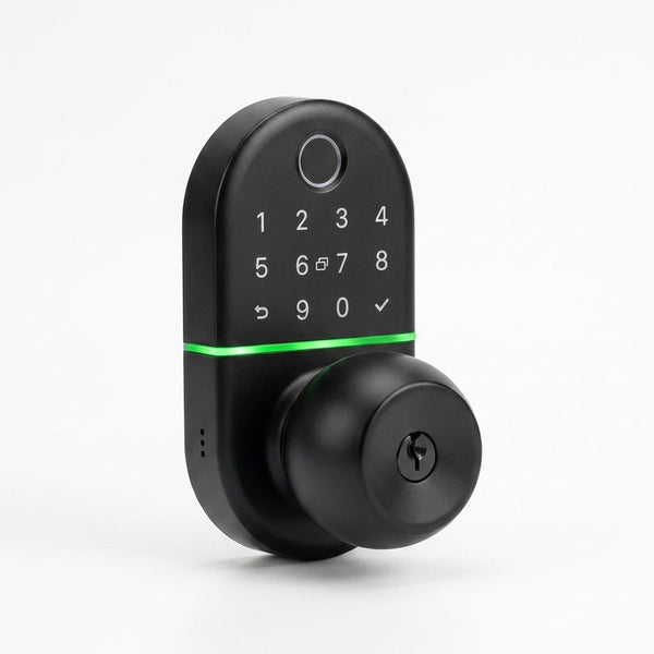 Smart Door Lock with Handle Fingerprint Electronic Knob for Front Keypad Door Lock with Handle ,Quick Installation — Studio Shot