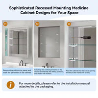 24 In. W X 30 In. H Rectangular Aluminum Light Medicine Cabinet with Mirror, Defogging, Mounted Recessed or Surface