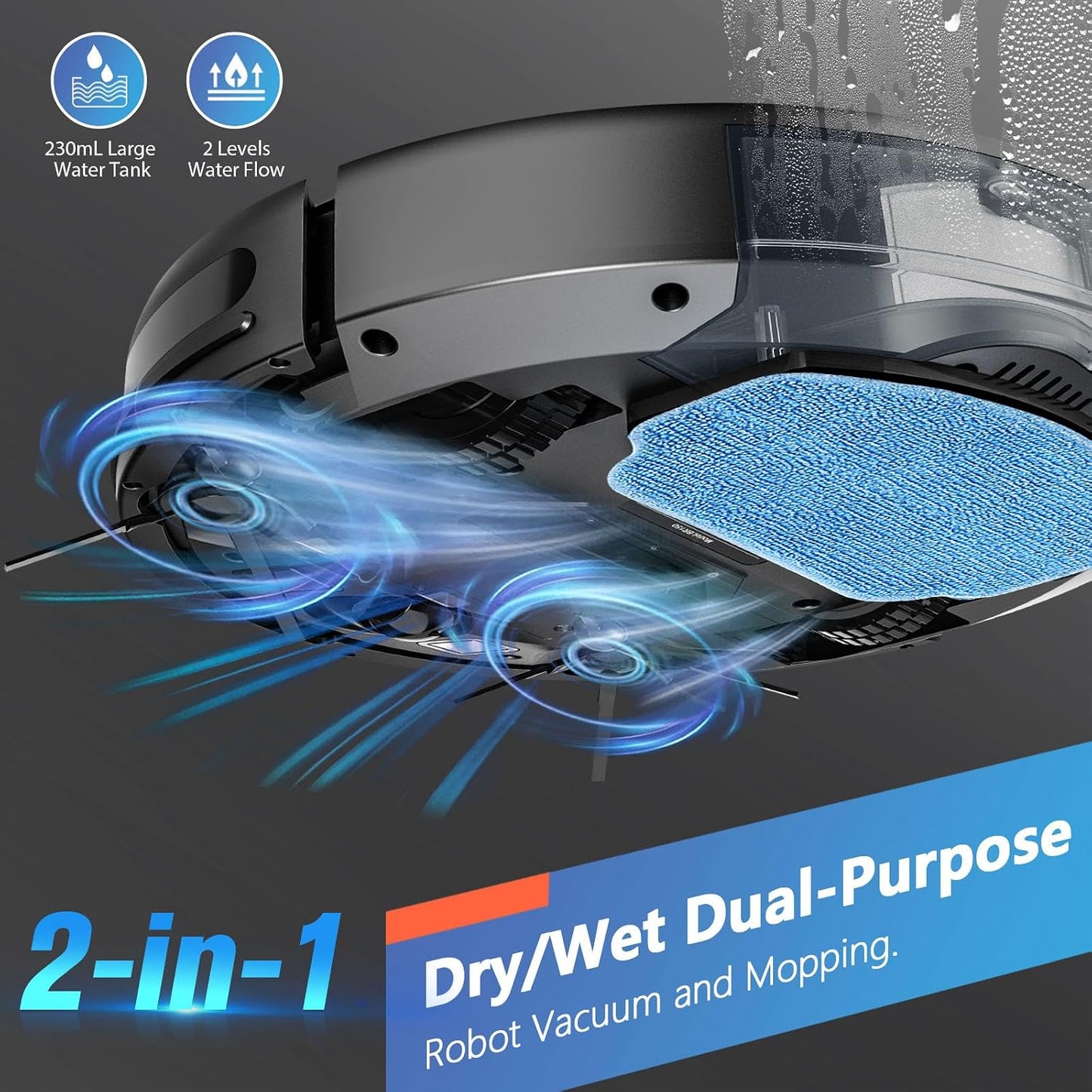 Robot Vacuum and Mop Combo, 2 in 1 Robotic Vacuum Cleaner with Schedule, App/Alexa/Voice Control, Slim 2.87", Self-Charging, Strong Suction & Long Runtime, Ideal for Hard Floor, Pet Hair, Carpet